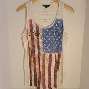 Rock & Republic White Racerback with Flag Design